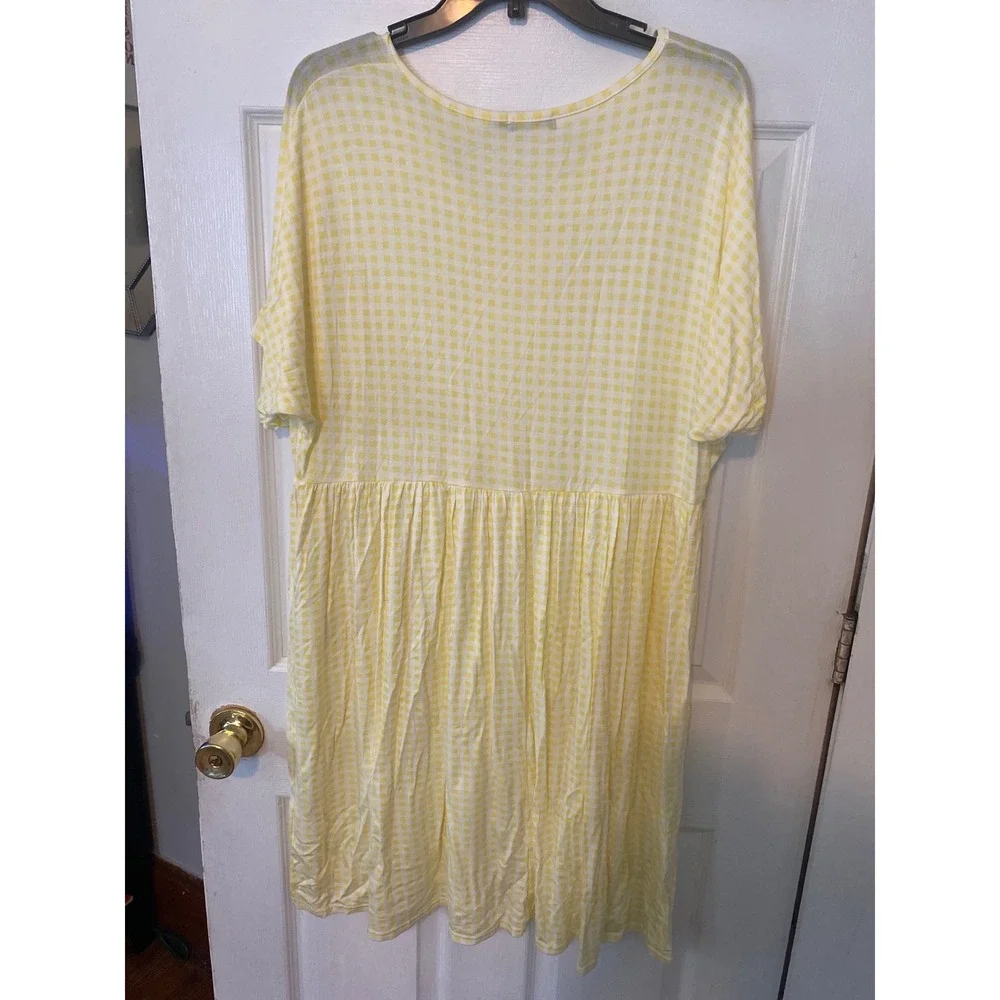 Boohoo Yellow Gingham Babydoll Dress V-Neck Short Sleeve‎ Smock US 14 Womens